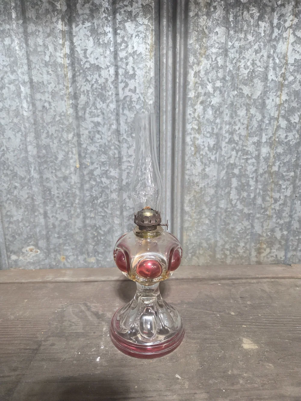 Vintage Glass Mini Hurricane Lamp in Red and Clear - Home Accents